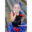 American's Birthday Black Tank Top With Patriotic American Star Ruffles & Red Bow & Sparkle Crystal Bling Rhinestone 4th July Patriotic American Heart Print With Red Bow Patriotic American Star Red White Blue Pettiskirt MG1213